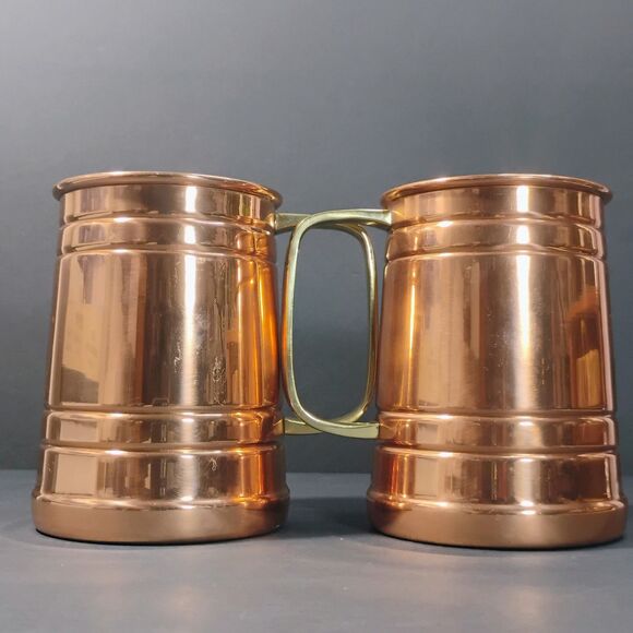 Copper Stainless Steel Moscow Mule Tankarts Mug Set Of 2 Old Style Beer Cups Lot - Picture 9 of 11